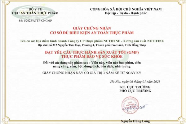 chứng nhận GMP Nutifine